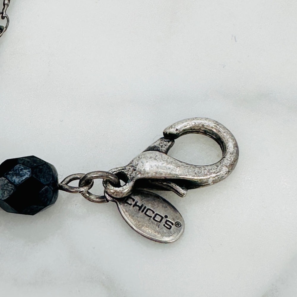 Chico's Signed Romantic Necklace Antiqued Silver AB Dangle Faceted Beads 15 -25” - Picture 5 of 10